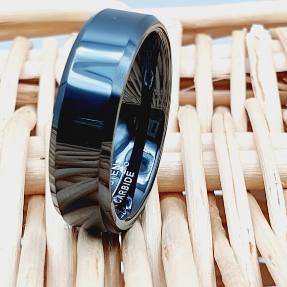 Shiny Polished Black Tungsten Wedding Band, GALTUN086 - Picture 1 of 5